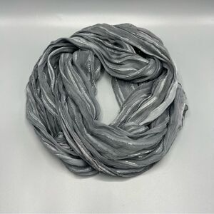 Noa Noa Gray Stripe Silver Metallic Long Semi-Sheer Scarf